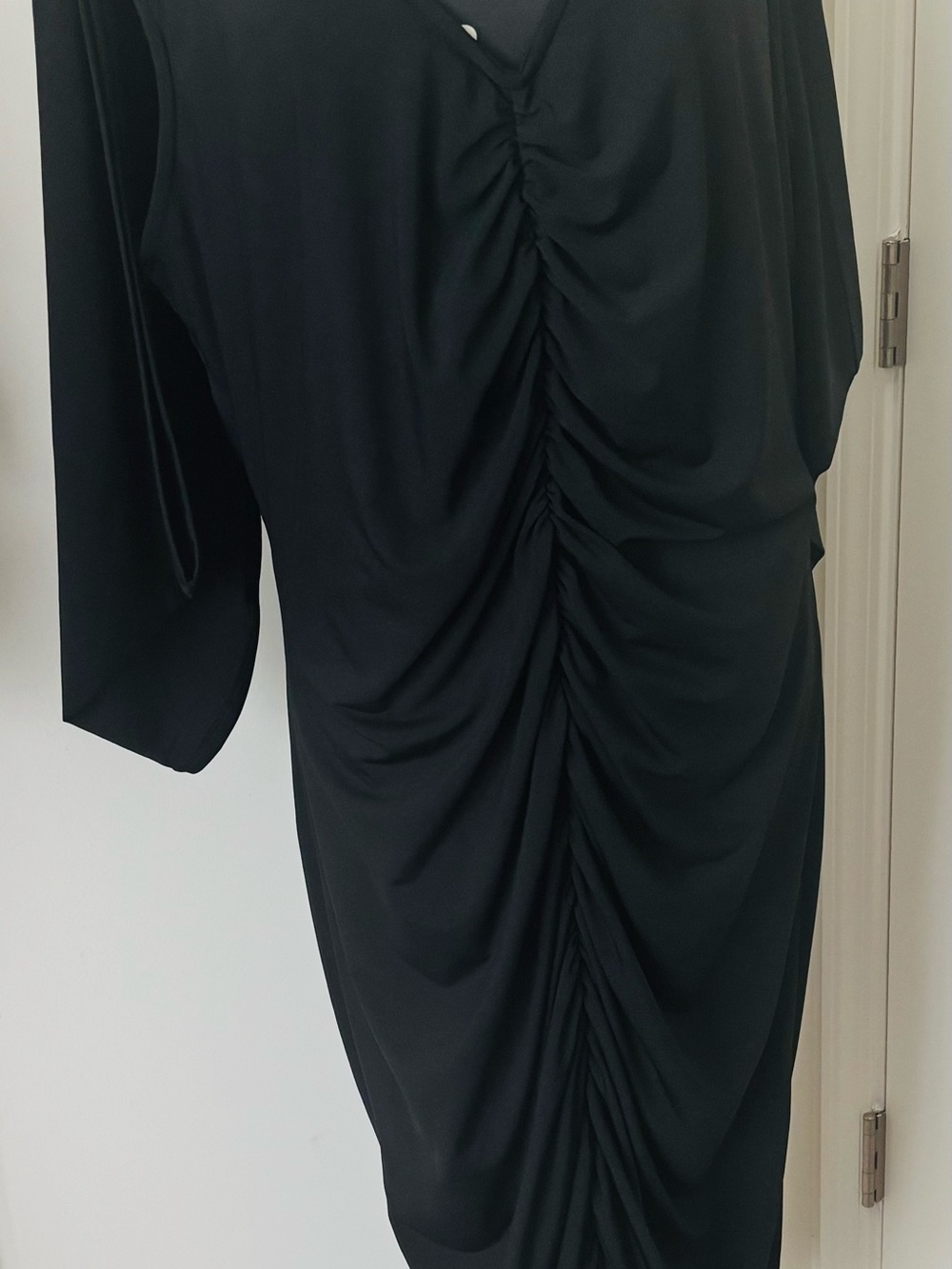 Ashley Stewart Black Long-Sleeve Ruched Dress